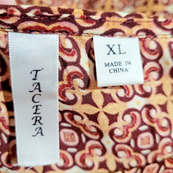 TACERA Women's Blouse XL Boho Geometric Print 3/4 Sleeve Flowing Fit Fall Colors - Picture 10 of 10